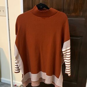 Women's Striped Sweater - Rust and White
